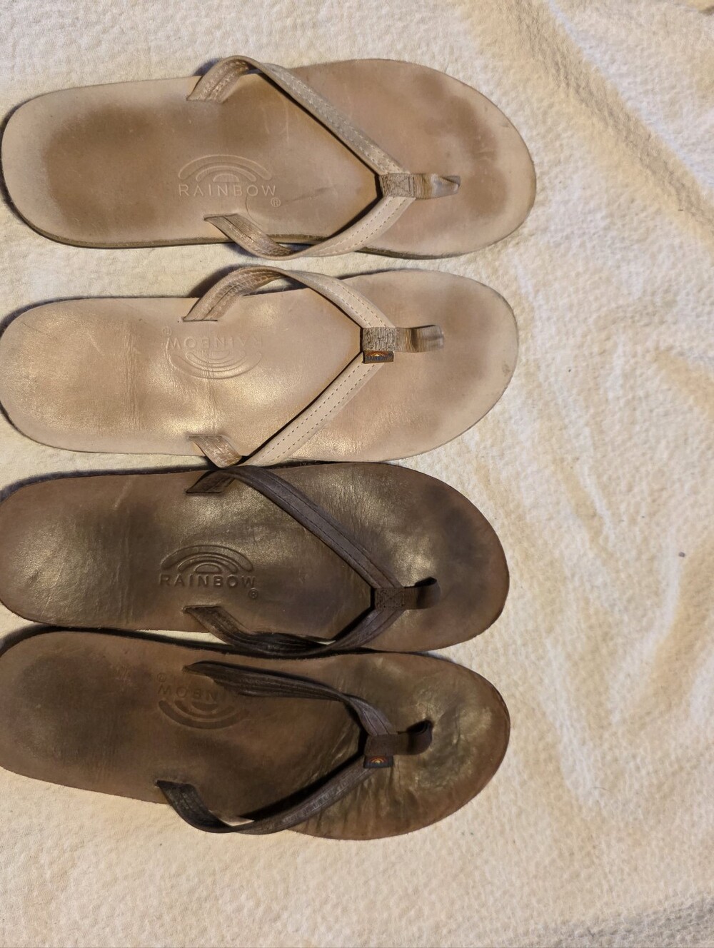 2 PAIR Rainbow Leather Flip Flops in Light Tan and Dark Brown